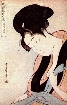 雨の夜の寝室の女 喜多川歌麿 浮世絵美人が Oil Paintings